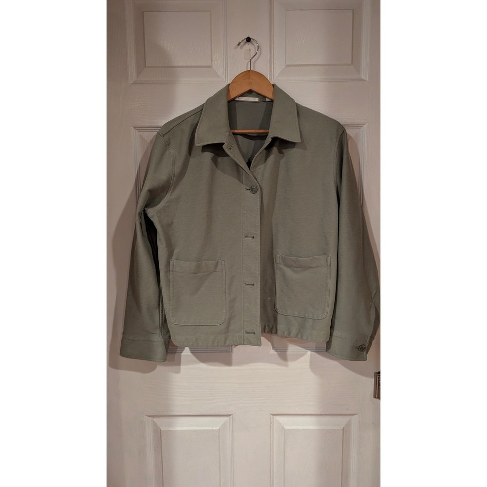 Uniqlo Chore Jacket M Sage Green Button Front Cotton Blend Utility Workwear